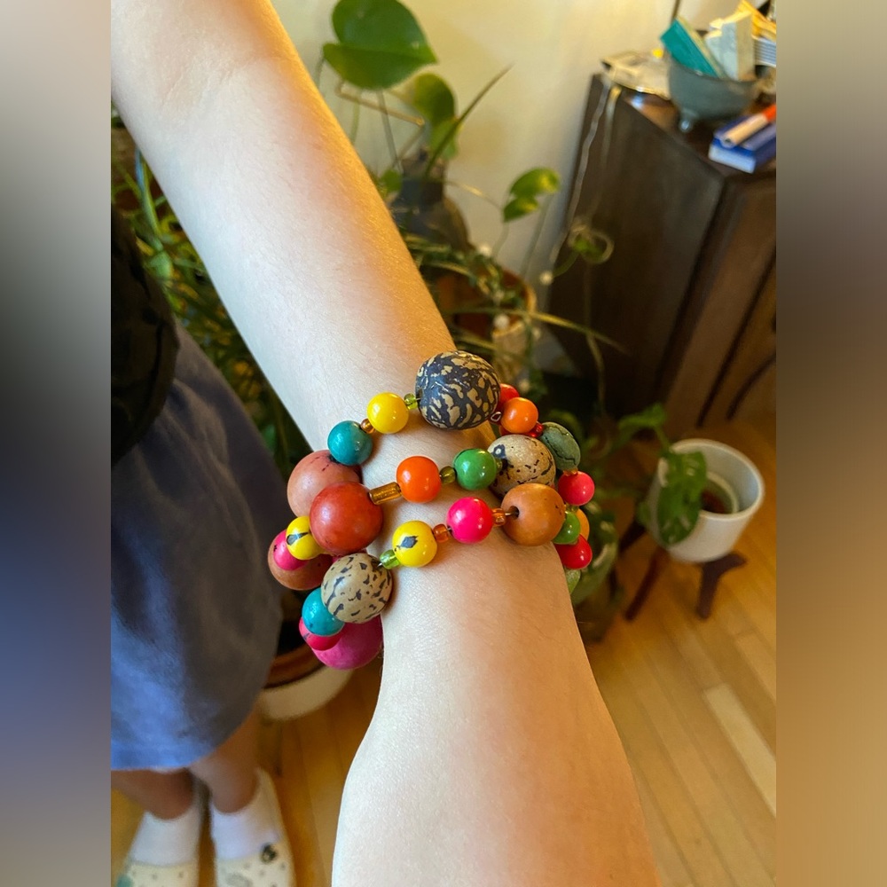 Colorful Wrap Around Wire Bracelet With Unique Beads - From Brazil